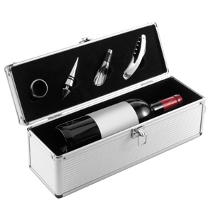 Caja de aluminio para 1 botella con 4 accesorios para vino